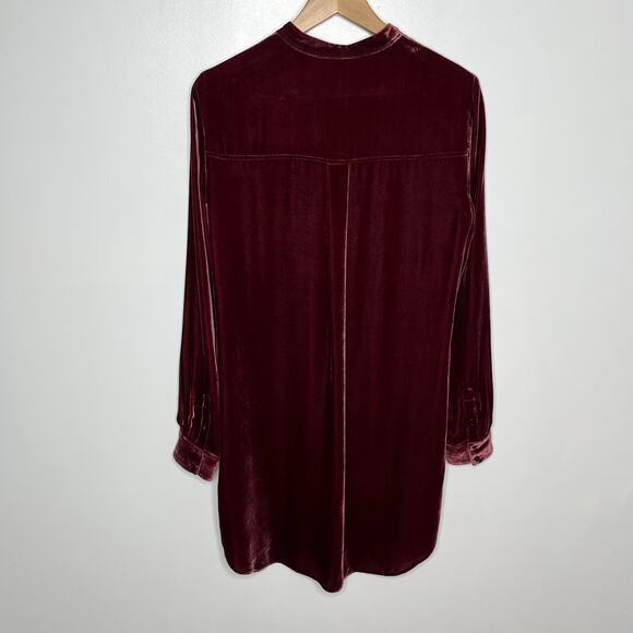 Eileen Fisher Womens Velvet Silk Blend Button Up Tunic Top XS Burgundy Lagenlook - Picture 7 of 10